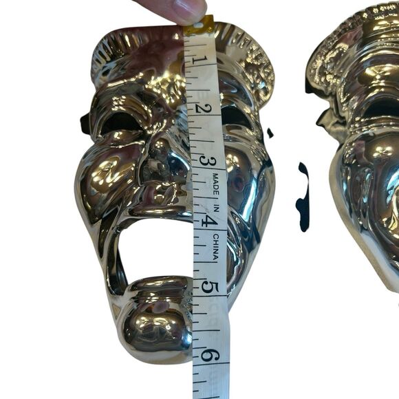Chrome Ceramic Wall Masks Comedy Tragedy Silver Theater Art Decor Rare Pair - Picture 3 of 9